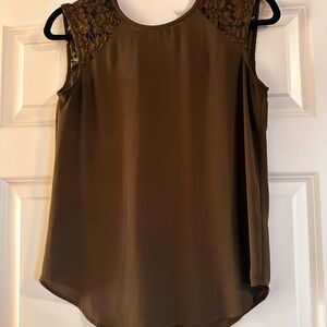 J. Crew Dark Army Green Sleeveless Blouse with Lace